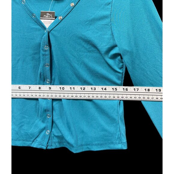 Rue 21 - Women's Casual Long Sleeve Button Down T-Shirt - Blue - Large - Picture 4 of 10